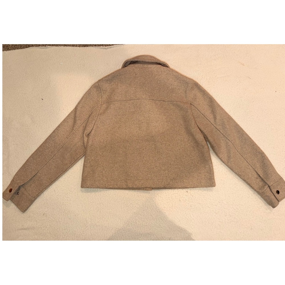 Zara Women Cropped Wool Blend Jacket Beige Tan Snap Front Pocket 3046/058 Small - Picture 2 of 5
